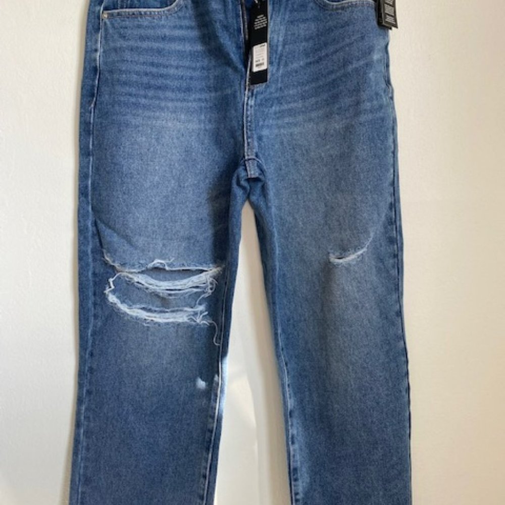 fashionnova day drive ripped hem ankle jeans blue size 11